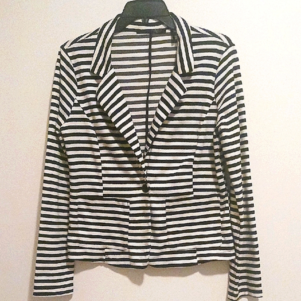 Have Black and White Striped Blazer Tailored Fit